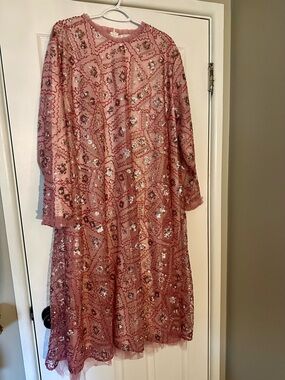 Dainty Jewells Rose Pink Sequin Long Sleeve Midi Dress